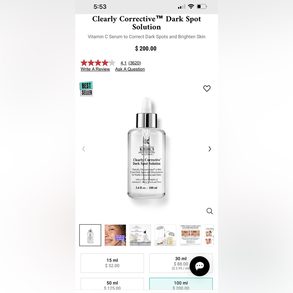 Kiehl's Clearly Corrective Dark Spot Solution - White and Silver